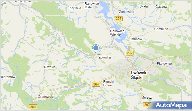 mapa Radłówka, Radłówka gmina Lwówek Śląski na mapie Targeo